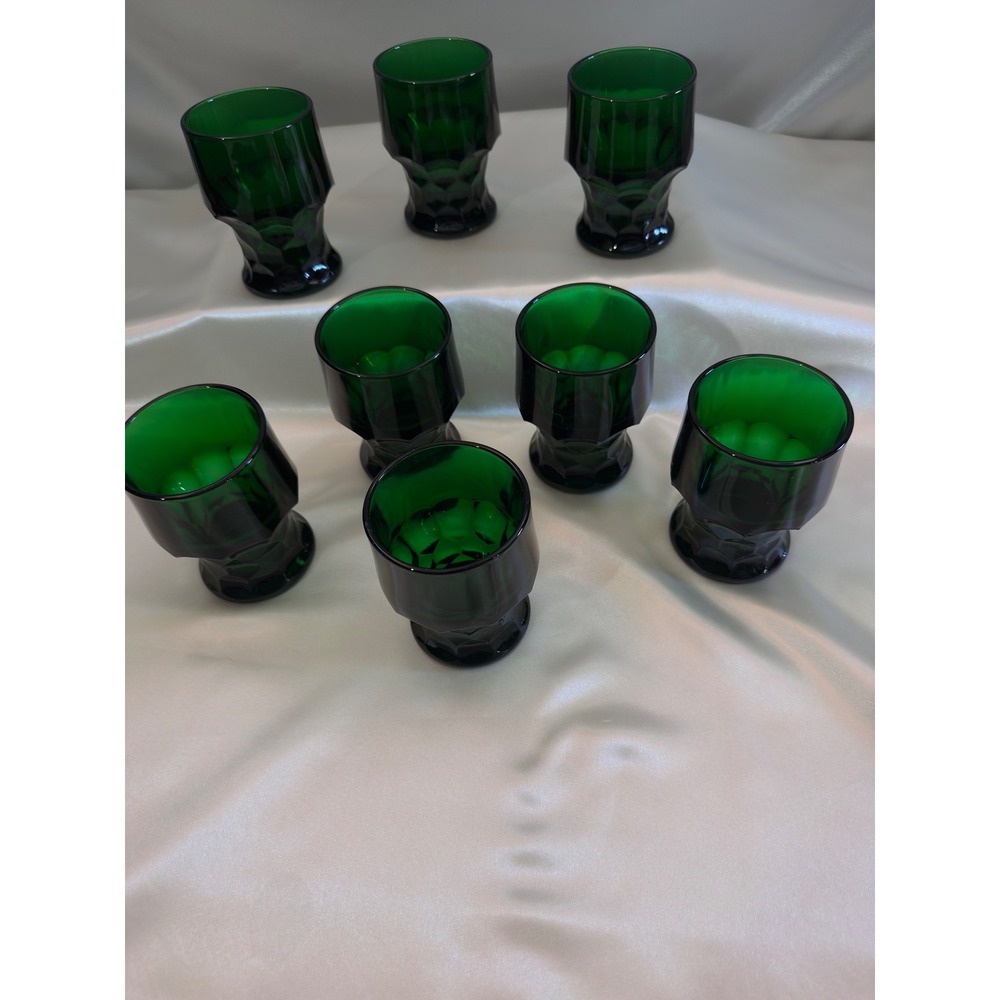 7 Viking Glass Emerald Green Georgian Tumblers Mid Century Modern 4.25"tall X3"w